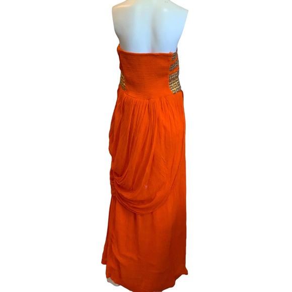 Root Design HandMade Orange Gold Strapless Ethiopian Maxi Dress XL Perfect - Picture 8 of 15